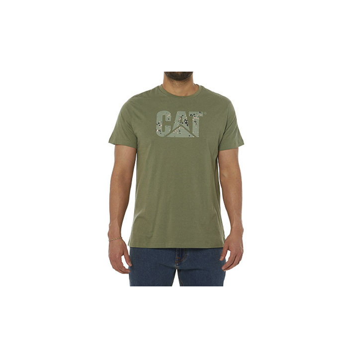 Men's Caterpillar Earth Cat Fill T-Shirts Green Ireland EOIY16480